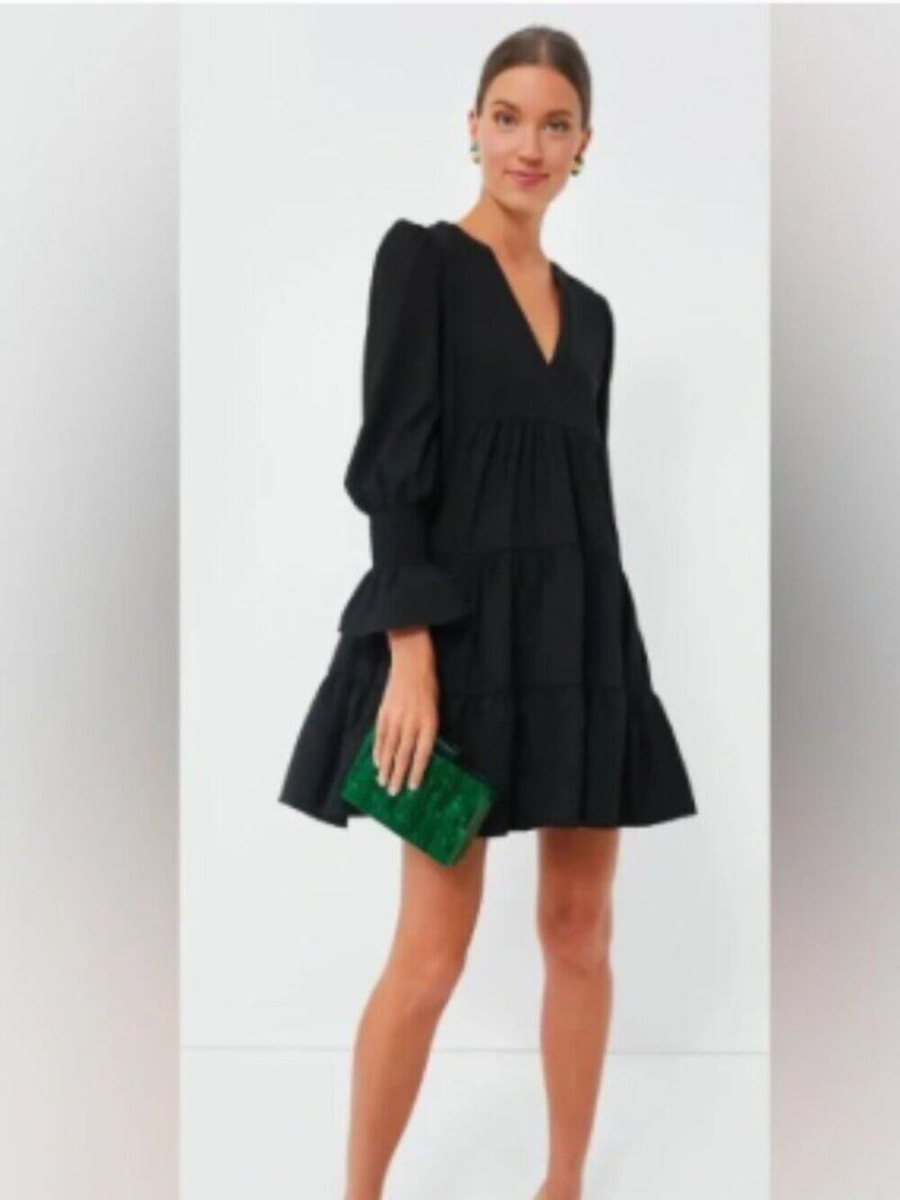 NEW Pomander Place Black Crepe Kenzo Swing Dress - Sz M